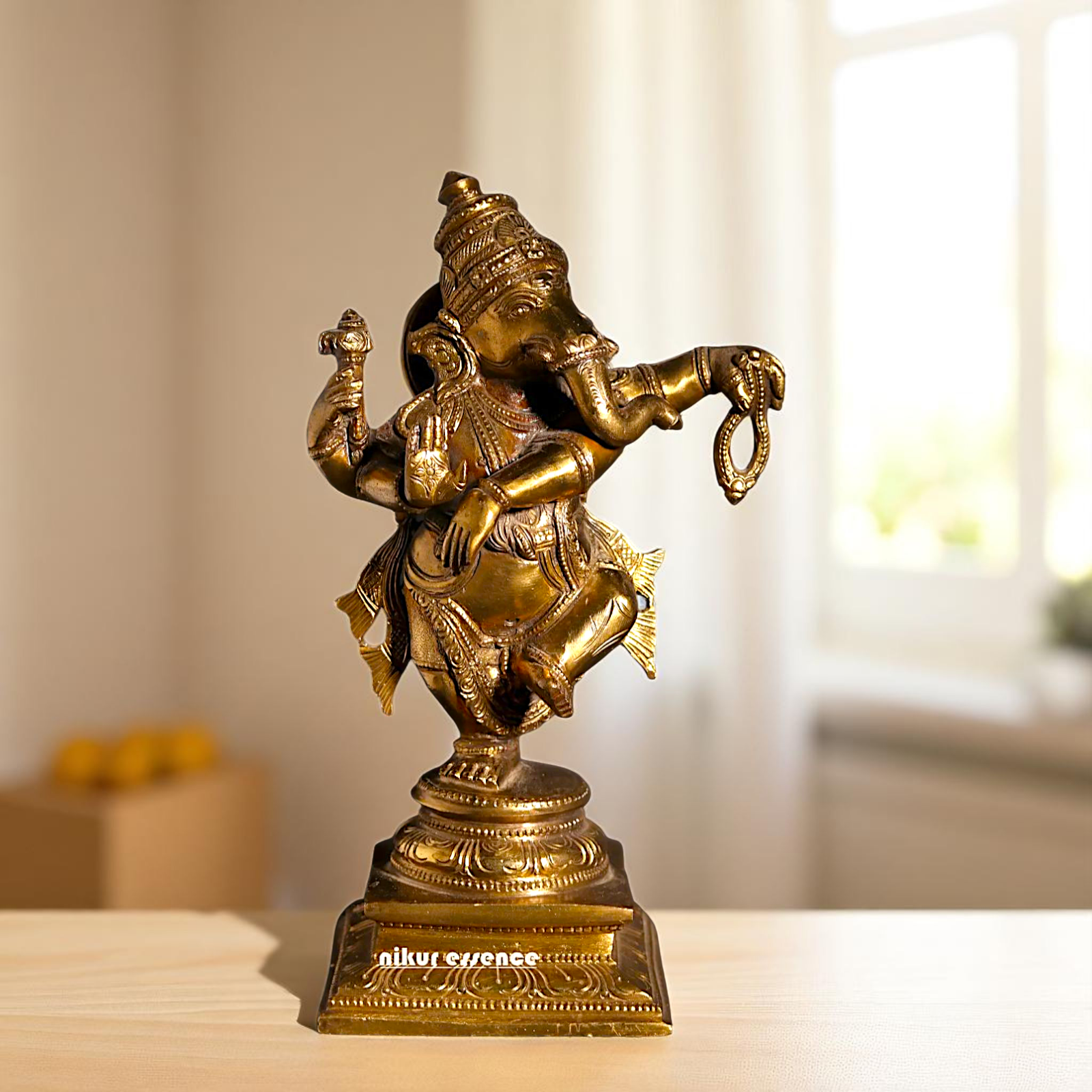 Bronze Ganesha Ganpati Dancing with Blessing statue - 9 Inches Nikuressence