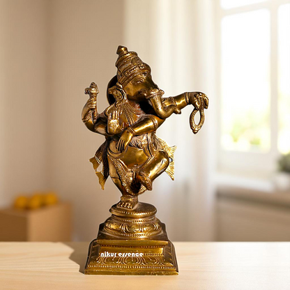 Bronze Ganesha Ganpati Dancing with Blessing statue - 9 Inches Nikuressence