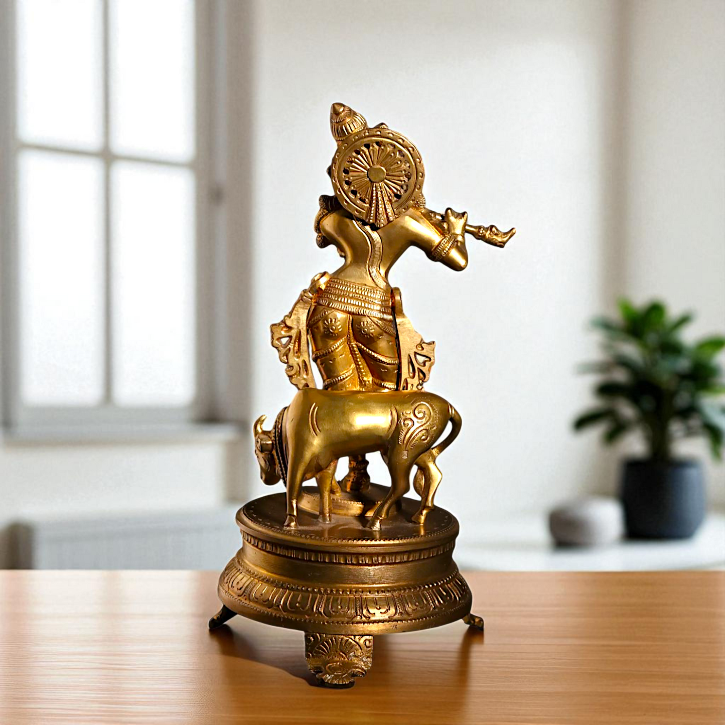 Lord Venugopal Krishna with Cow Standing Playing Flute Bronze/Panchaloha idol - 11 Inches Nikuressence
