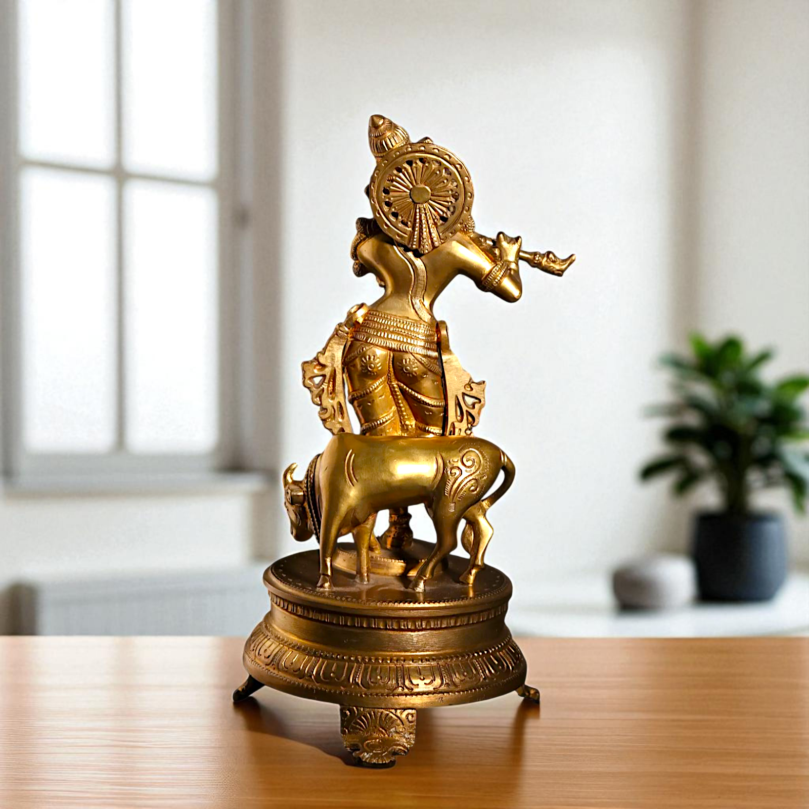 Lord Venugopal Krishna with Cow Standing Playing Flute Bronze/Panchaloha idol - 11 Inches Nikuressence