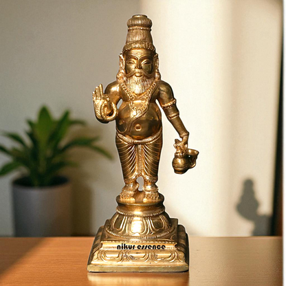 Lord Guru Agastya Rishi Muni standing with Blessing Bronze/Panchaloha idol - 9 Inches Nikuressence