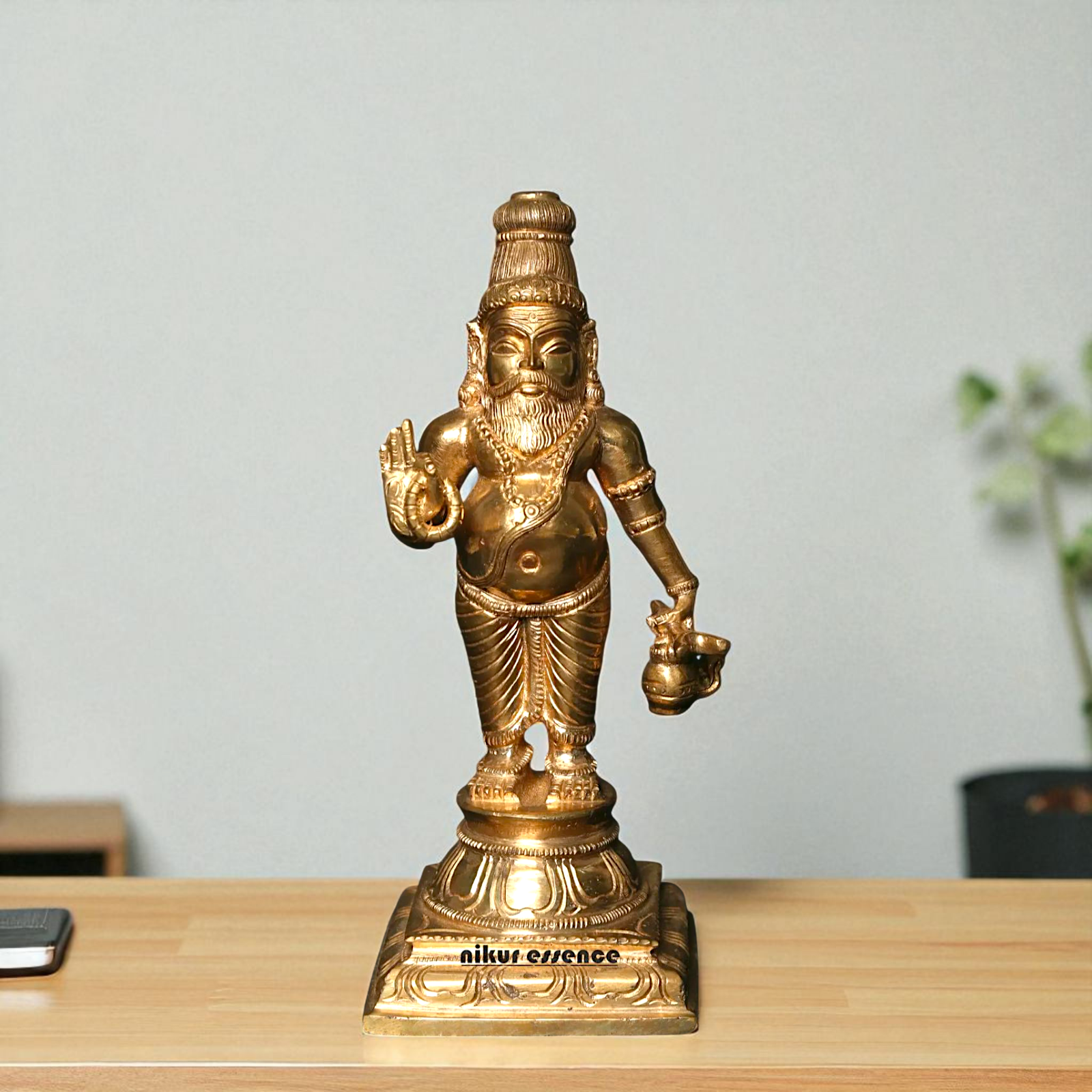 Lord Guru Agastya Rishi Muni standing with Blessing Bronze/Panchaloha idol - 9 Inches Nikuressence