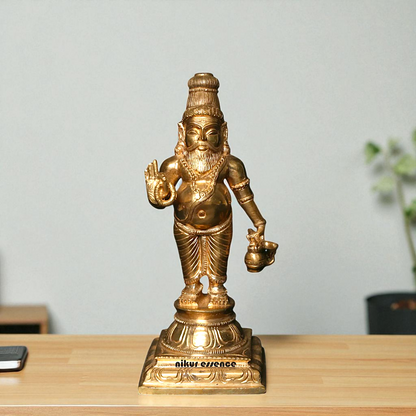 Lord Guru Agastya Rishi Muni standing with Blessing Bronze/Panchaloha idol - 9 Inches Nikuressence