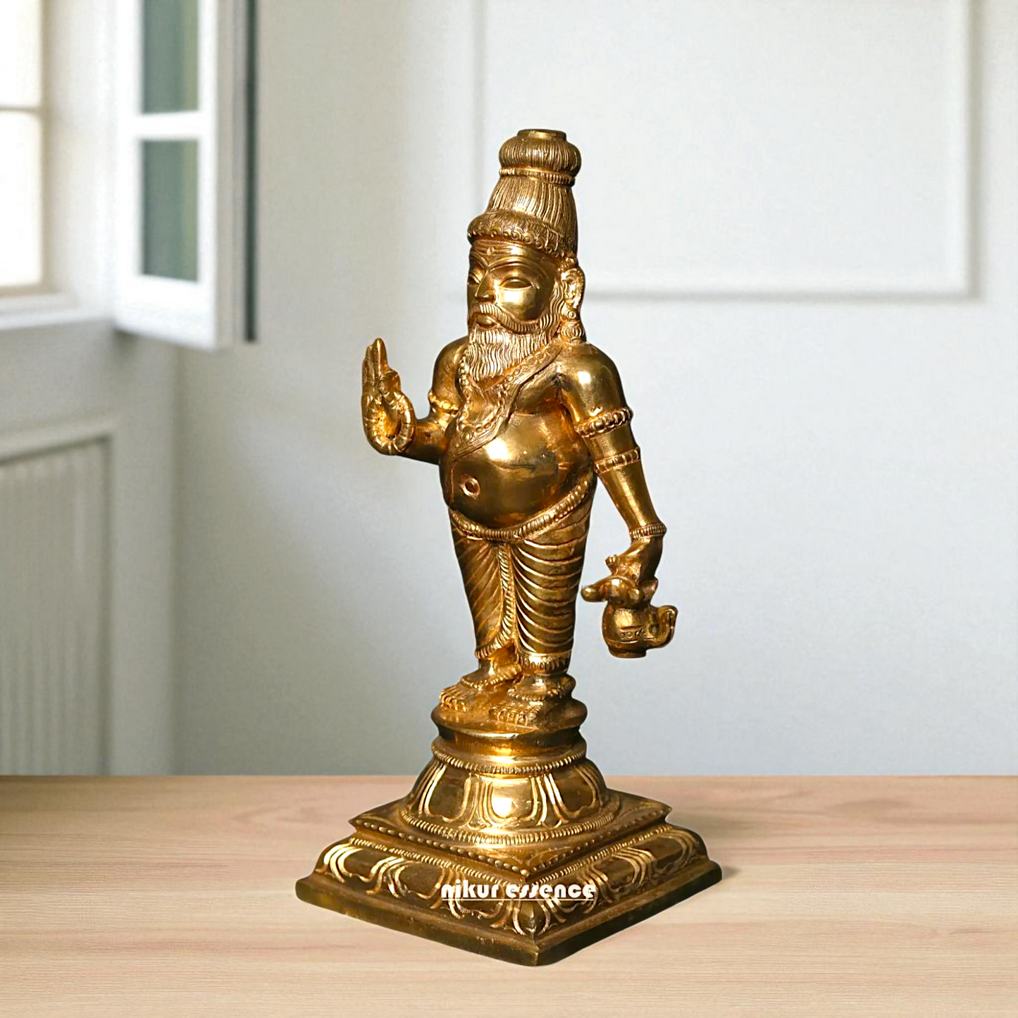 Lord Guru Agastya Rishi Muni standing with Blessing Bronze/Panchaloha idol - 9 Inches Nikuressence