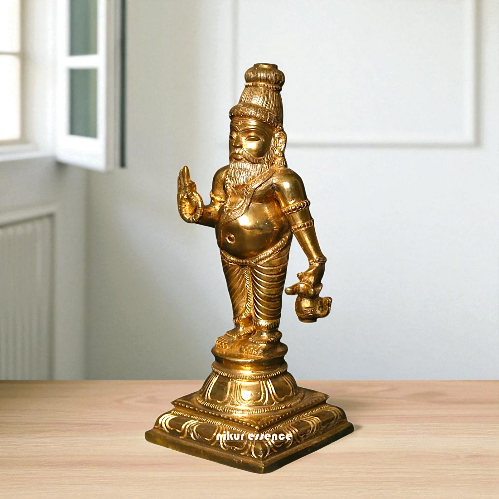 Lord Guru Agastya Rishi Muni standing with Blessing Bronze/Panchaloha idol - 9 Inches Nikuressence