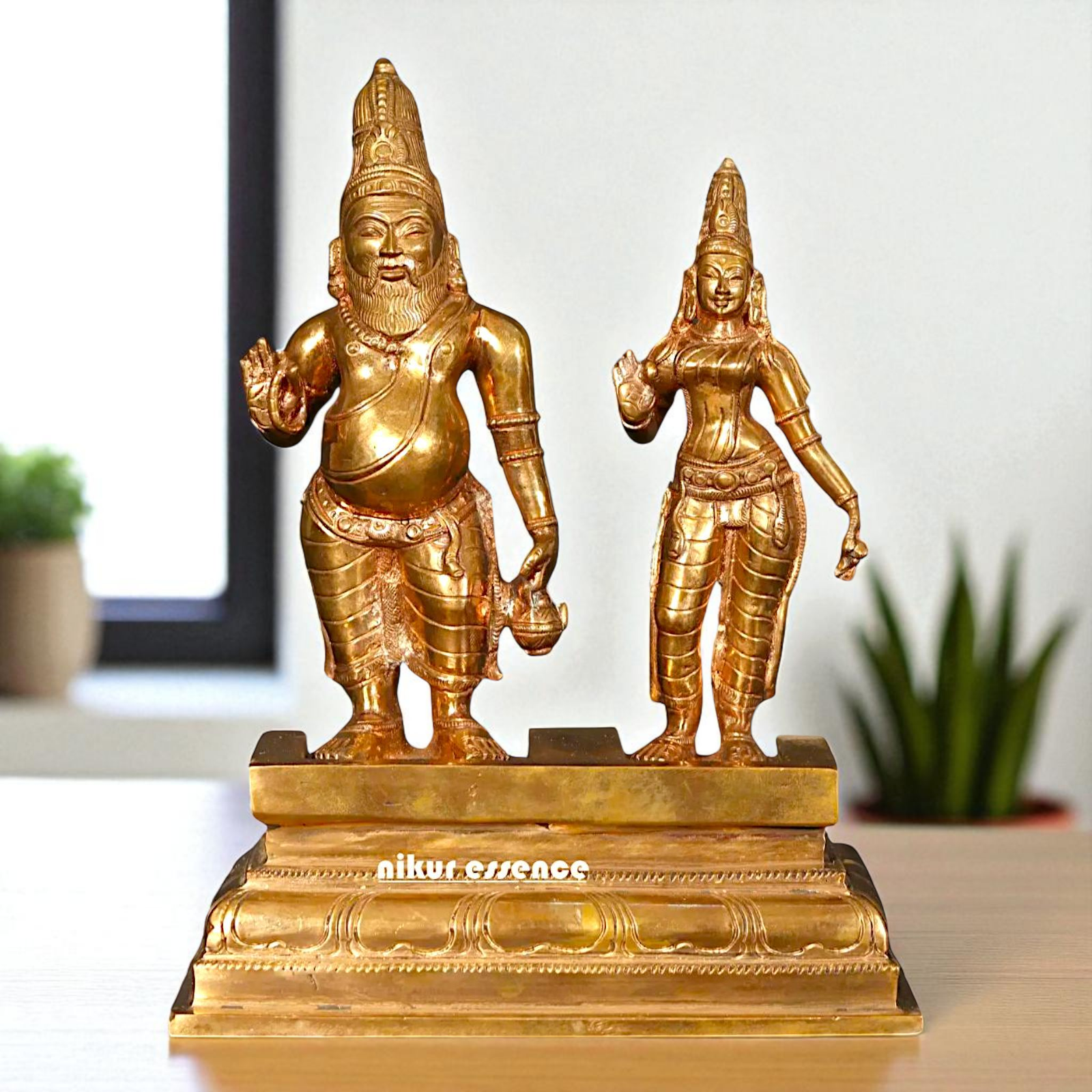 Agastya Muni with Goddess wife Lopamudra Standing with Blessing Bronze/Panchaloha idol - 9 Inches Nikuressence