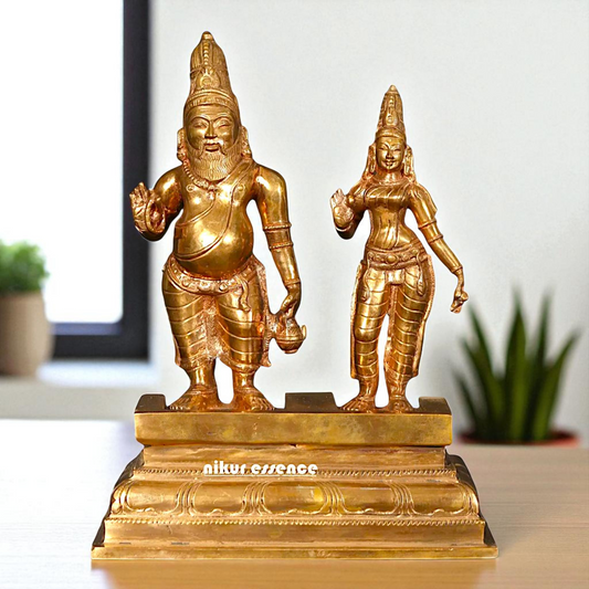 Agastya Muni with Goddess wife Lopamudra Standing with Blessing Bronze/Panchaloha idol - 9 Inches Nikuressence