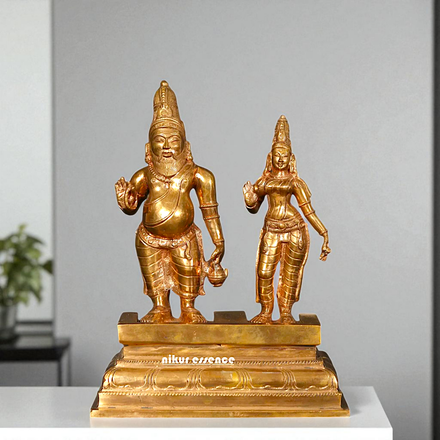 Agastya Muni with Goddess wife Lopamudra Standing with Blessing Bronze/Panchaloha idol - 9 Inches Nikuressence