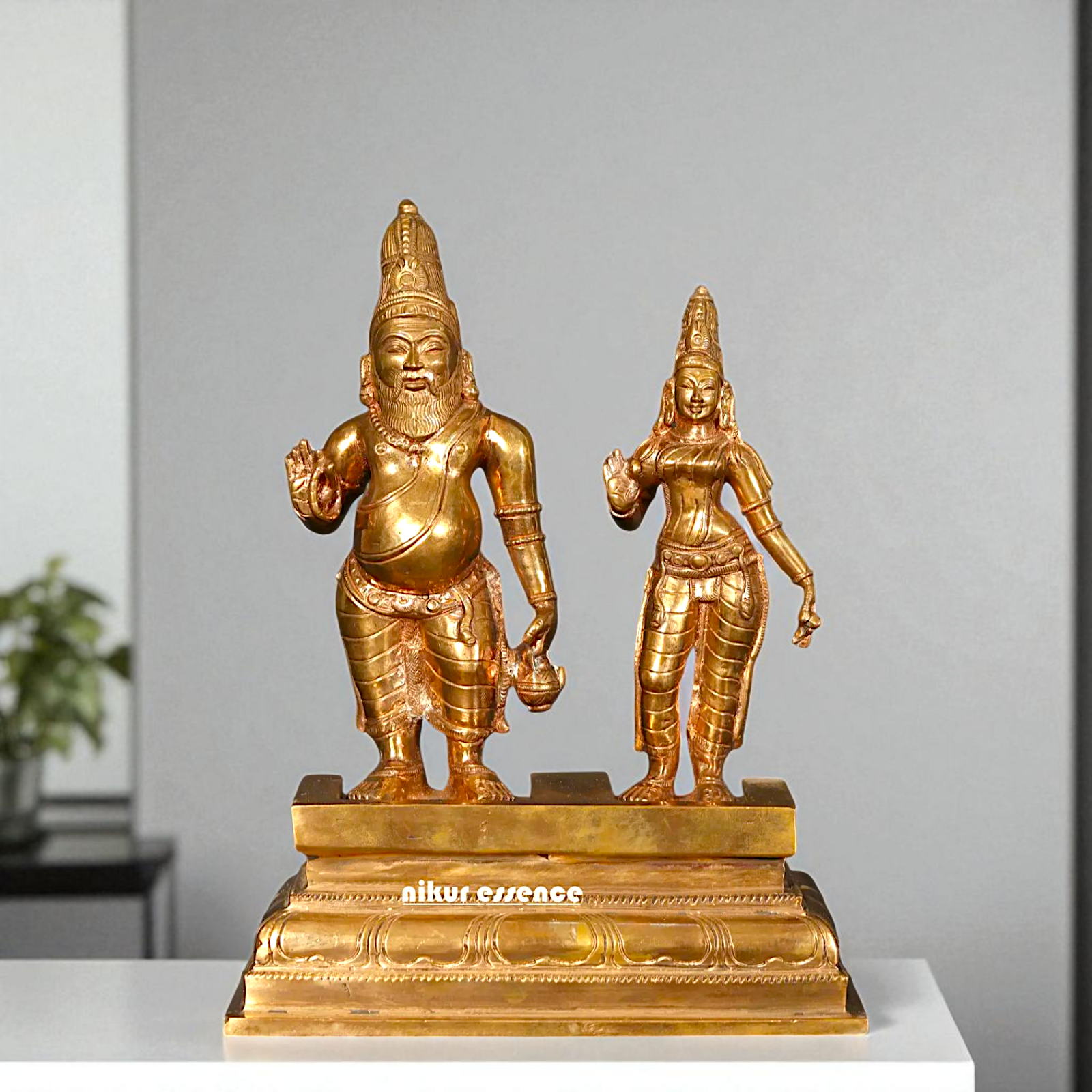 Agastya Muni with Goddess wife Lopamudra Standing with Blessing Bronze/Panchaloha idol - 9 Inches Nikuressence