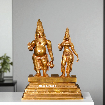Agastya Muni with Goddess wife Lopamudra Standing with Blessing Bronze/Panchaloha idol - 9 Inches Nikuressence