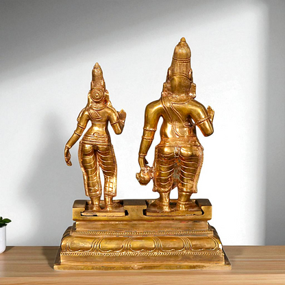 Agastya Muni with Goddess wife Lopamudra Standing with Blessing Bronze/Panchaloha idol - 9 Inches Nikuressence