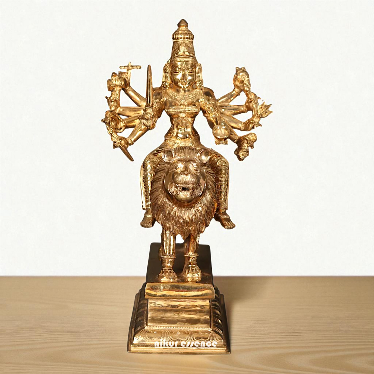 Goddess Durga Sherawali Maa with Ten Armed Bronze/Panchaloha idol - 18 Inches Nikuressence