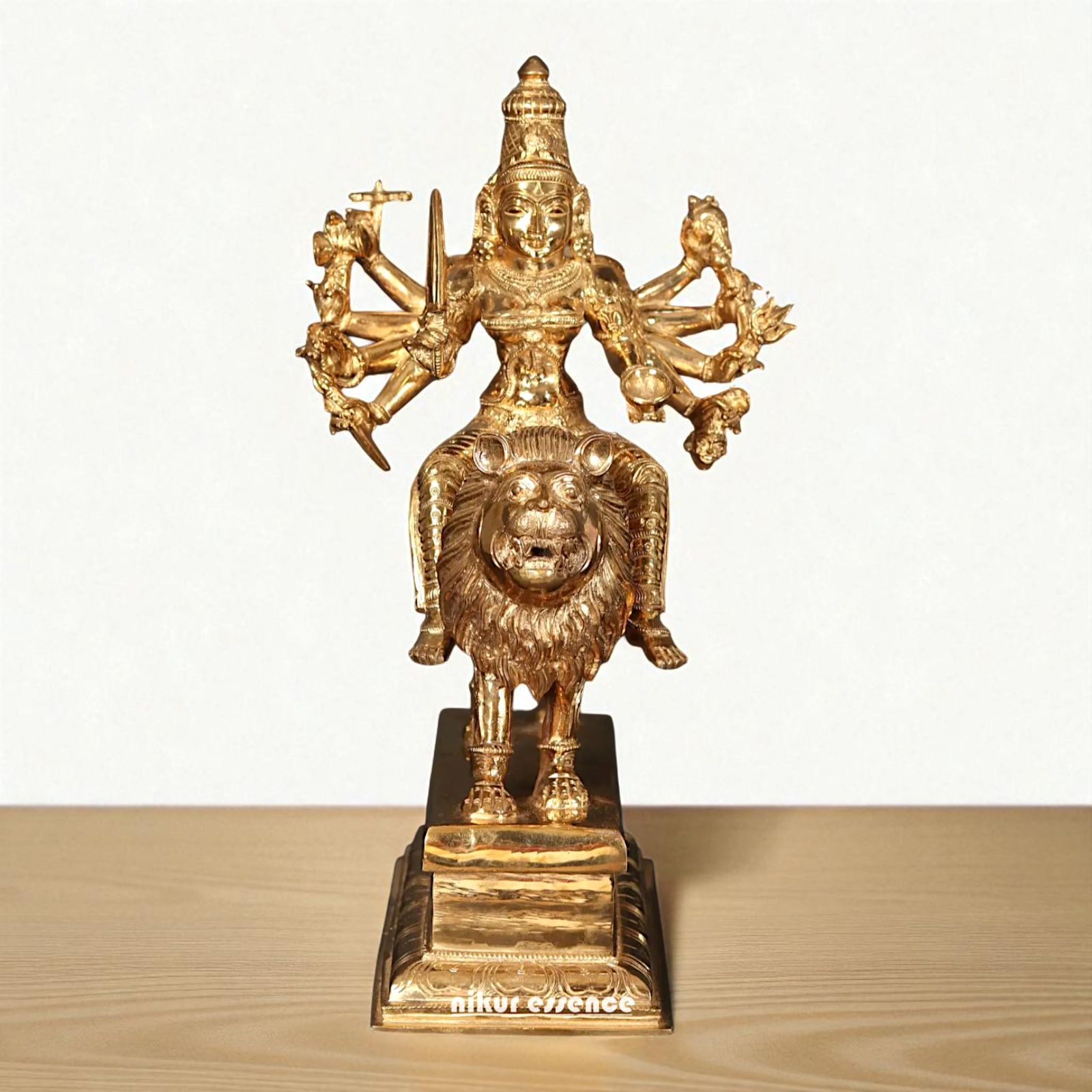 Goddess Durga Sherawali Maa with Ten Armed Bronze/Panchaloha idol - 18 Inches Nikuressence