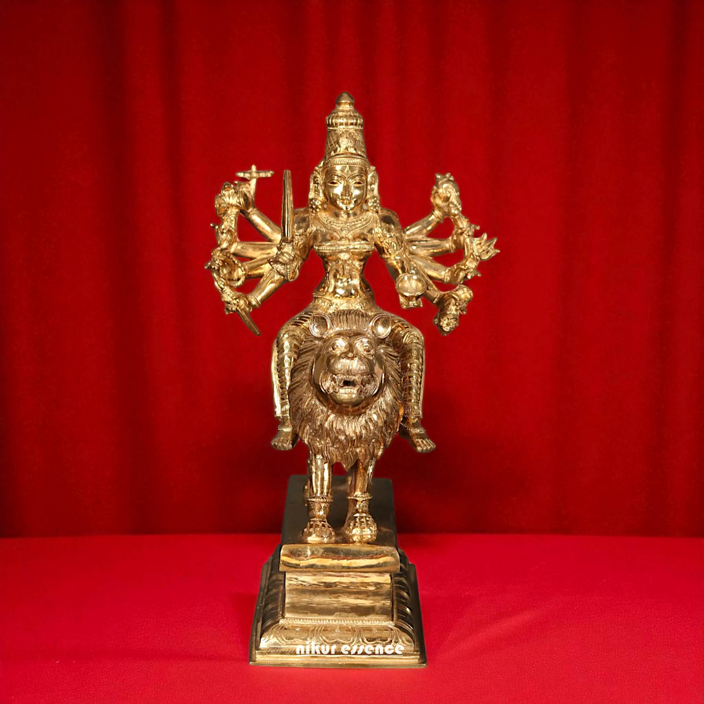 Goddess Durga Sherawali Maa with Ten Armed Bronze/Panchaloha idol - 18 Inches Nikuressence