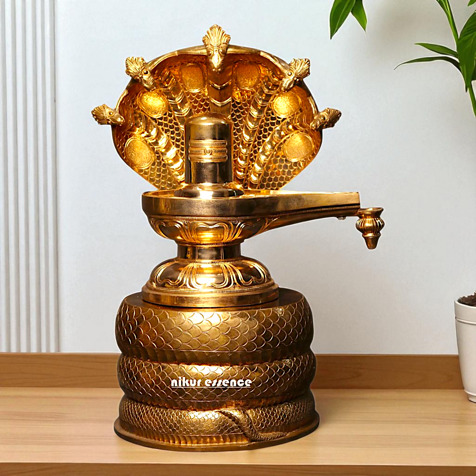 Shiva Linga with sheshnag and Nandi Bronze/Panchaloha idol - 26 Inches Nikuressence