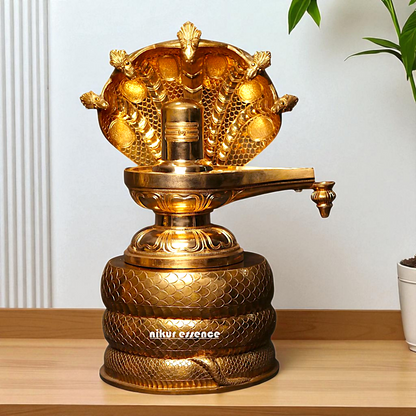 Shiva Linga with sheshnag and Nandi Bronze/Panchaloha idol - 26 Inches Nikuressence