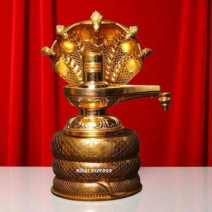 Shiva Linga with sheshnag and Nandi Bronze/Panchaloha idol - 26 Inches Nikuressence