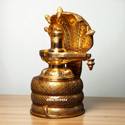 Shiva Linga with sheshnag and Nandi Bronze/Panchaloha idol - 26 Inches Nikuressence