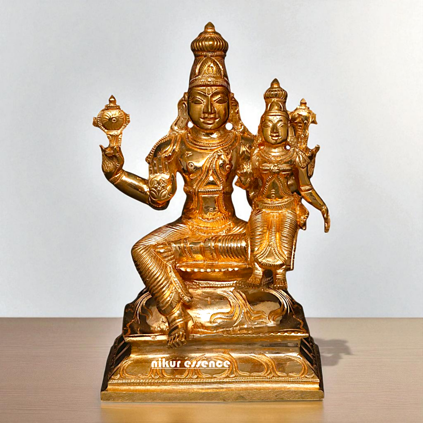 Vishnu Narayan Bhagwan with Lakshmi seated Blessing Bronze/Panchaloha idol - 7 Inches Nikuressence