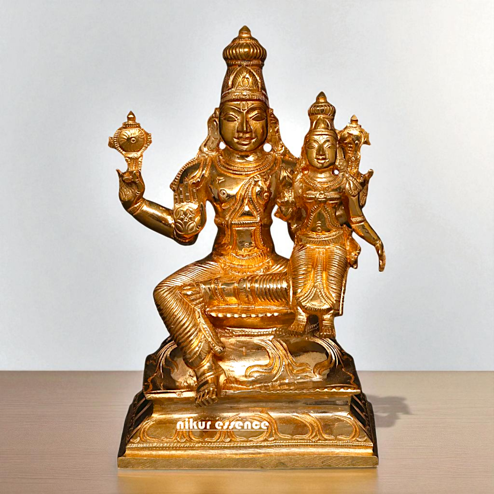 Vishnu Narayan Bhagwan with Lakshmi seated Blessing Bronze/Panchaloha idol - 7 Inches Nikuressence