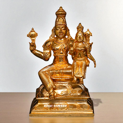 Vishnu Narayan Bhagwan with Lakshmi seated Blessing Bronze/Panchaloha idol - 7 Inches Nikuressence