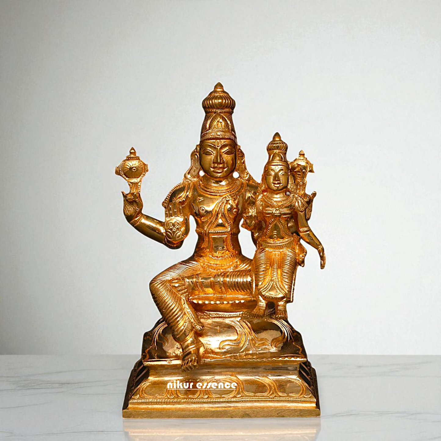 Vishnu Narayan Bhagwan with Lakshmi seated Blessing Bronze/Panchaloha idol - 7 Inches Nikuressence