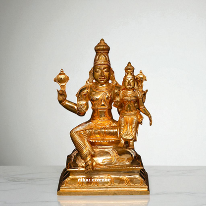 Vishnu Narayan Bhagwan with Lakshmi seated Blessing Bronze/Panchaloha idol - 7 Inches Nikuressence