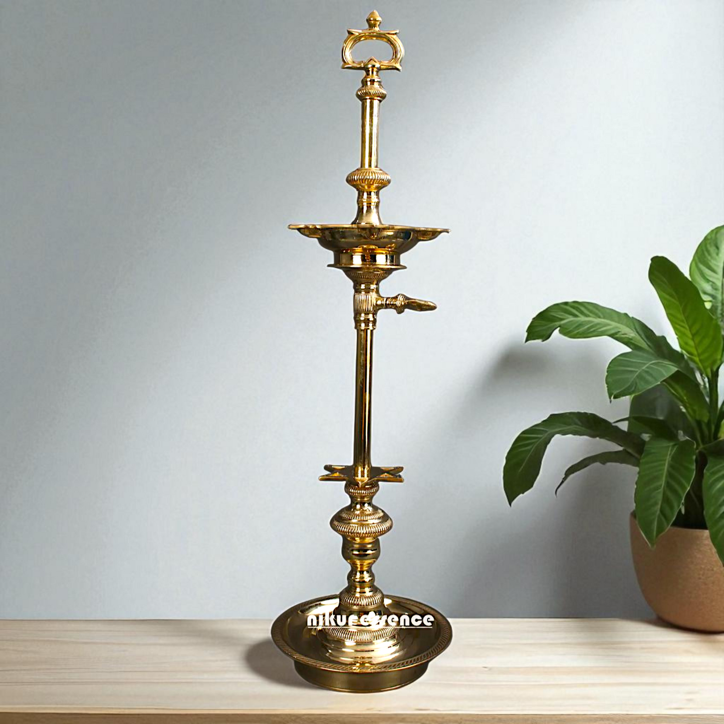 Big Kuthu Vilakku Diya oil lamp spiritual Worship Bronze/Panchaloha - 38 Inches Nikuressence