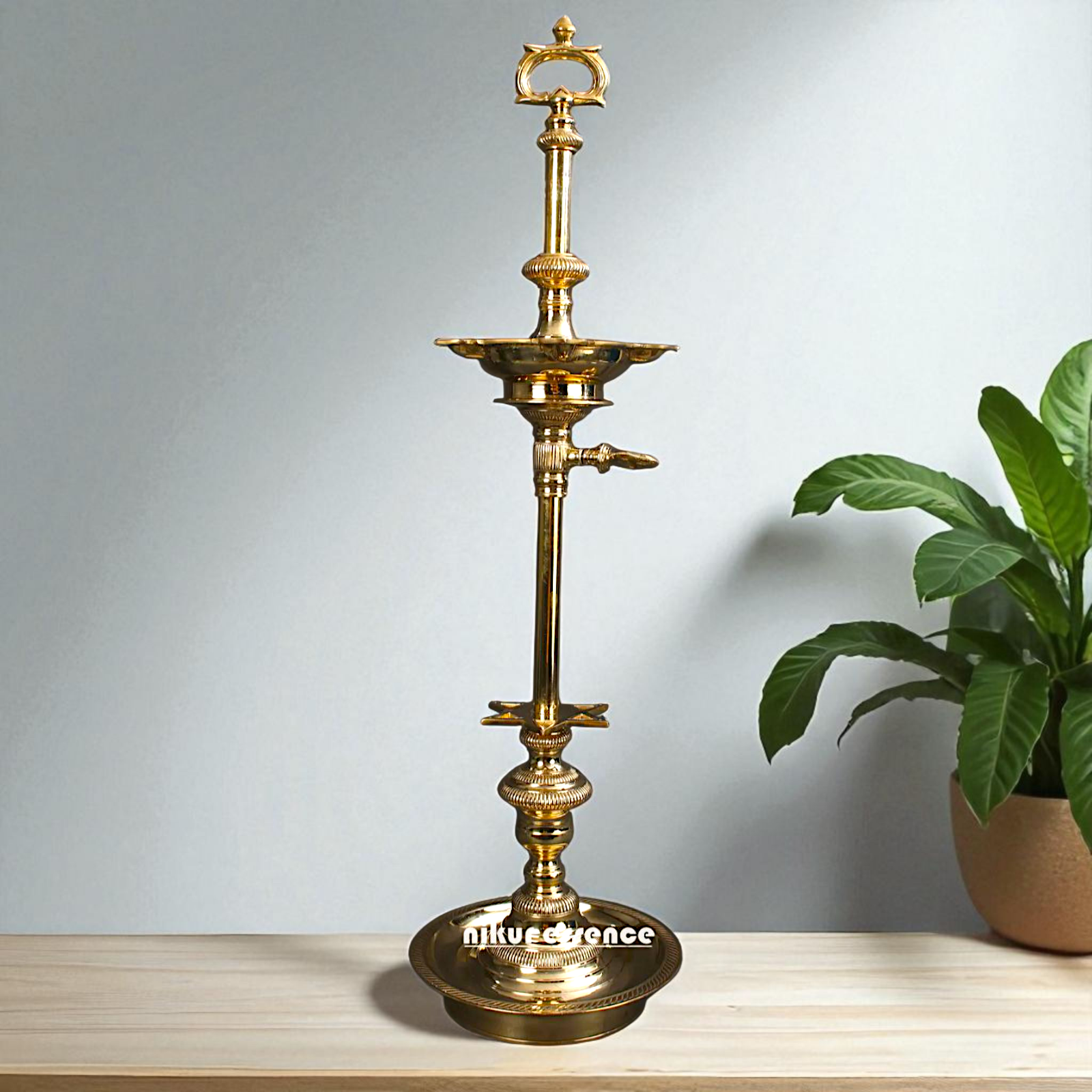 Big Kuthu Vilakku Diya oil lamp spiritual Worship Bronze/Panchaloha - 38 Inches Nikuressence