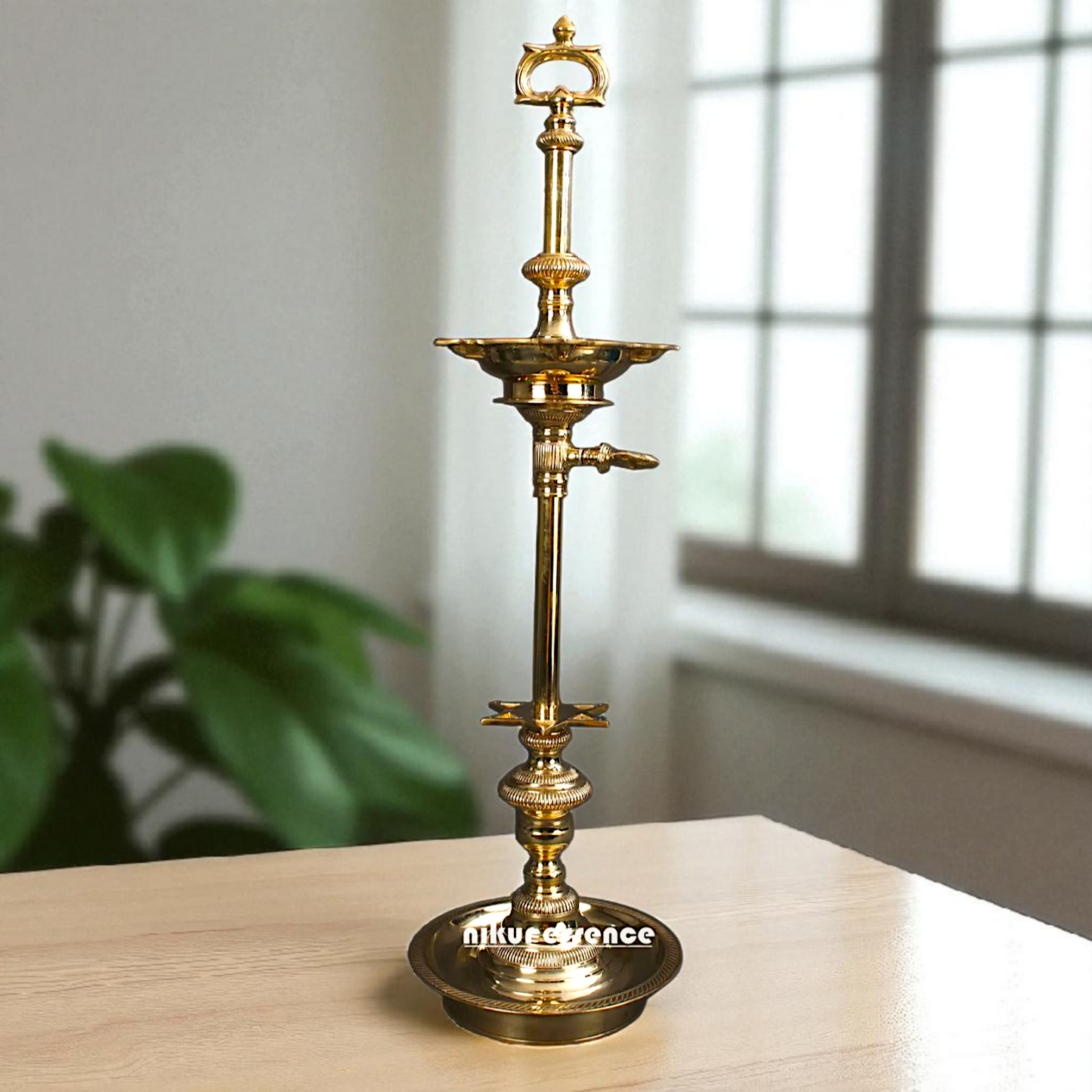 Big Kuthu Vilakku Diya oil lamp spiritual Worship Bronze/Panchaloha - 38 Inches Nikuressence
