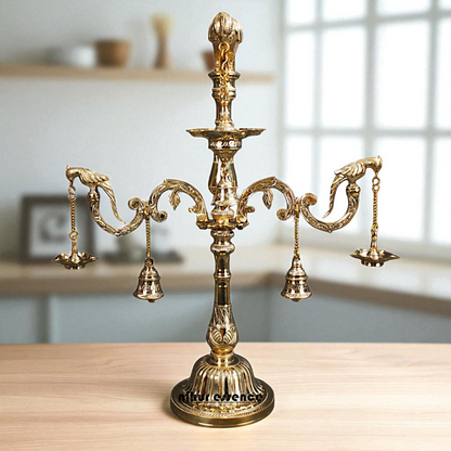Parrot Diya lamps with Bells Bronze/Panchaloha - 30 Inches Nikuressence