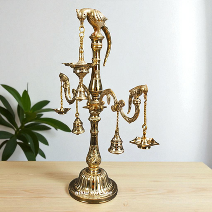 Parrot Diya lamps with Bells Bronze/Panchaloha - 30 Inches Nikuressence
