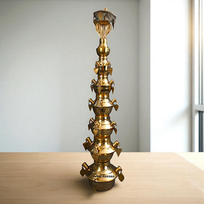Large sheshnag on top Diya oil lamp ritual Bronze/Panchaloha - 35 Inches Nikuressence
