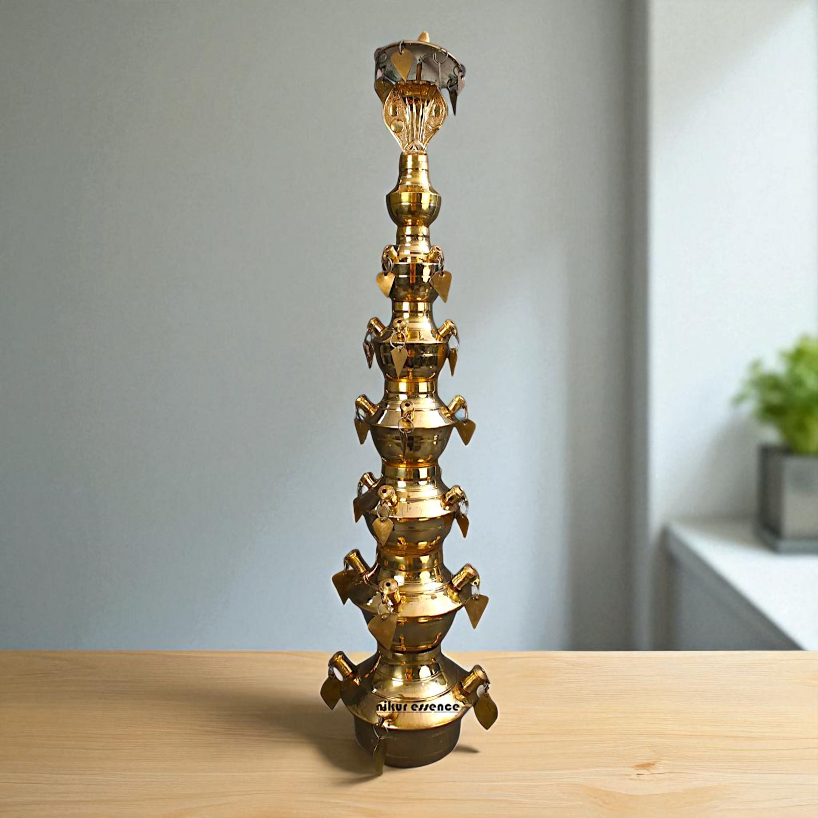 Large sheshnag on top Diya oil lamp ritual Bronze/Panchaloha - 35 Inches Nikuressence