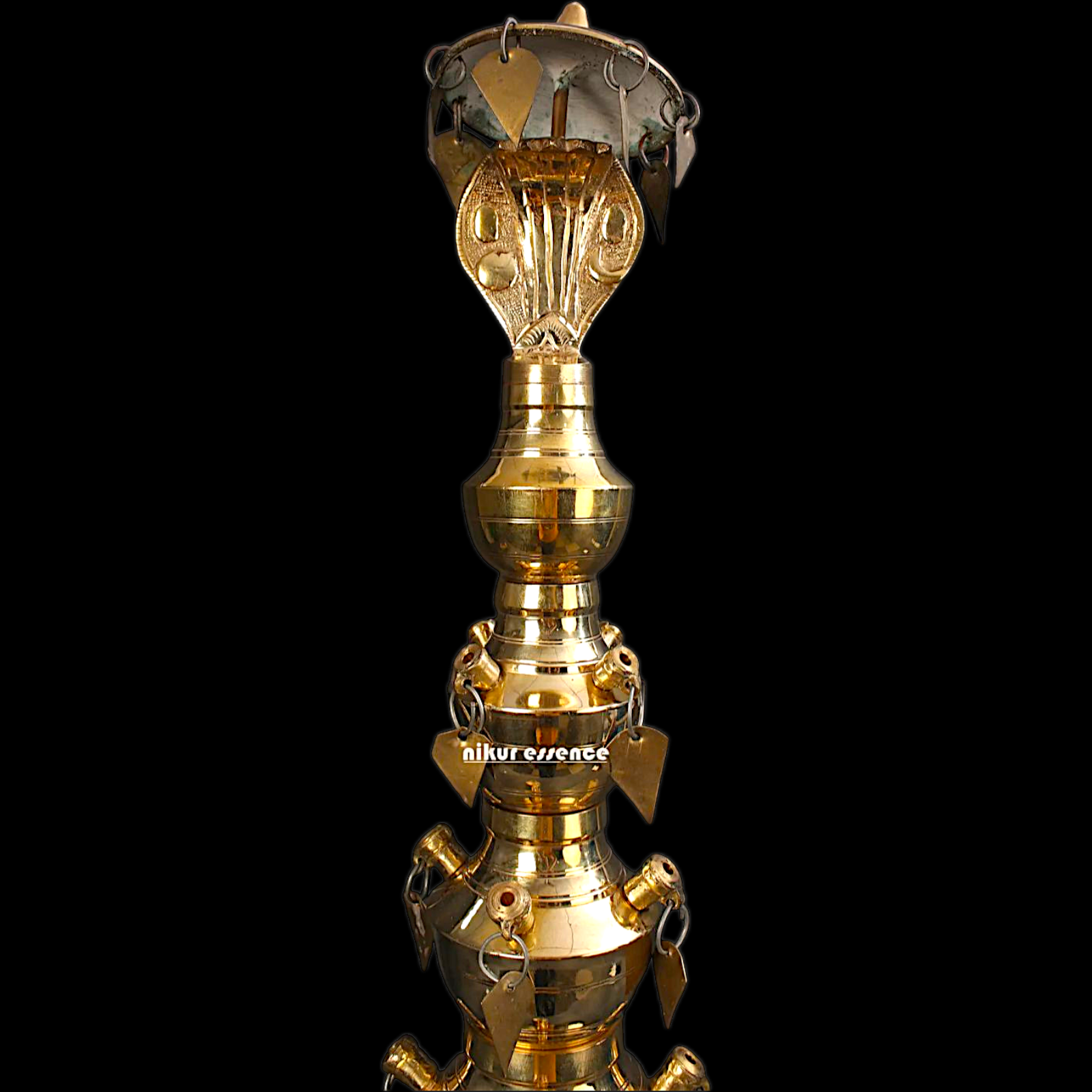Large sheshnag on top Diya oil lamp ritual Bronze/Panchaloha - 35 Inches Nikuressence
