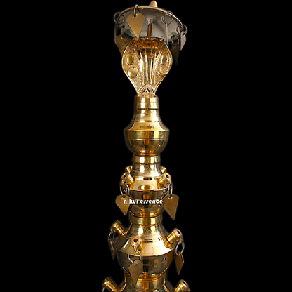 Large sheshnag on top Diya oil lamp ritual Bronze/Panchaloha - 35 Inches Nikuressence