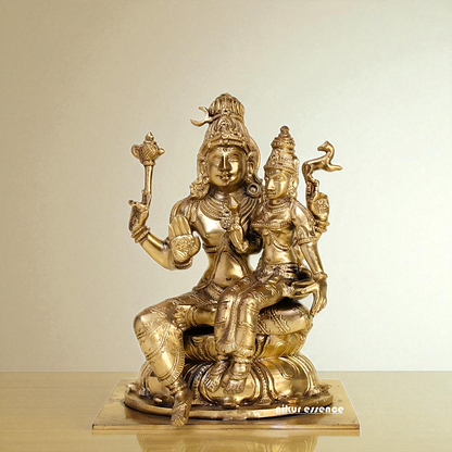 Pashupatinath shiva with Goddess Parvati Devi seated Blessing Bronze/Panchaloha idol - 8 Inches Nikuressence