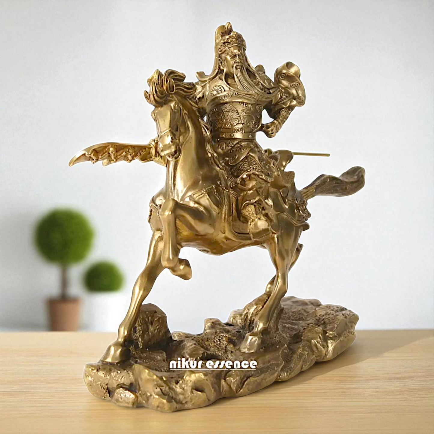 Chinese warrior Guan Yu on horse Bronze/Panchaloha idol - 9 Inches Nikuressence