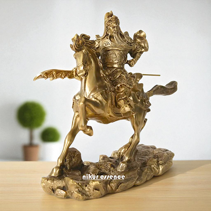 Chinese warrior Guan Yu on horse Bronze/Panchaloha idol - 9 Inches Nikuressence