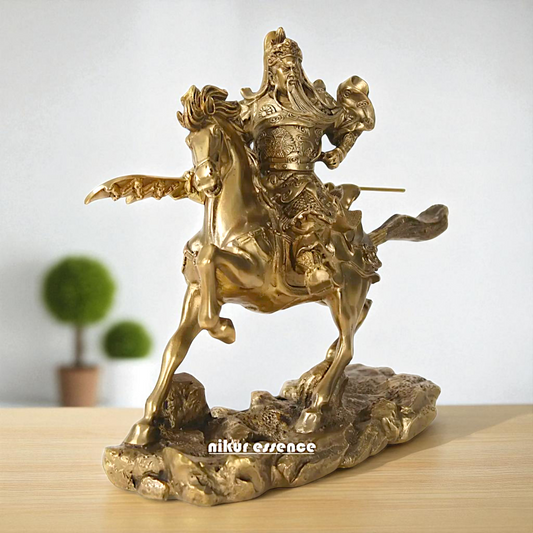 Chinese warrior Guan Yu on horse Bronze/Panchaloha idol - 9 Inches Nikuressence