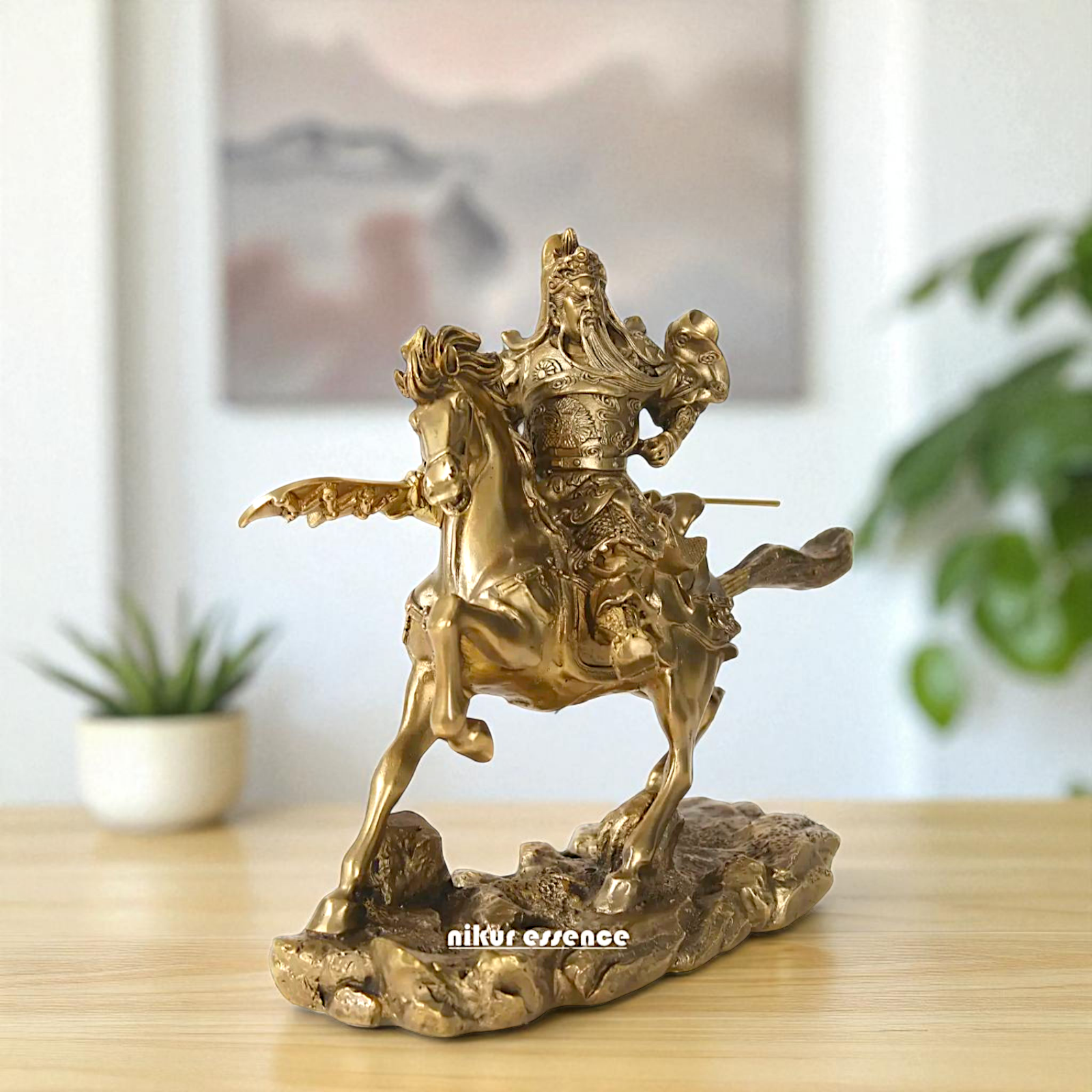 Chinese warrior Guan Yu on horse Bronze/Panchaloha idol - 9 Inches Nikuressence