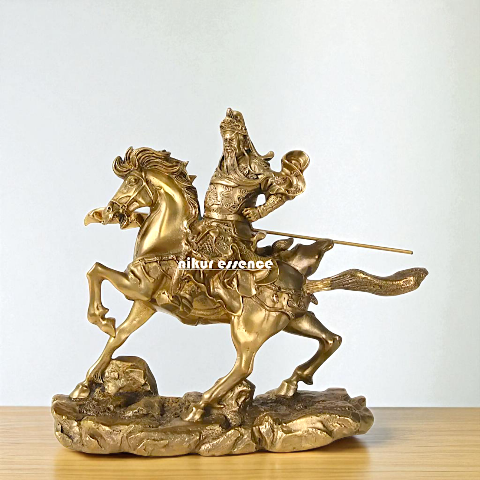 Chinese warrior Guan Yu on horse Bronze/Panchaloha idol - 9 Inches Nikuressence