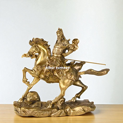 Chinese warrior Guan Yu on horse Bronze/Panchaloha idol - 9 Inches Nikuressence