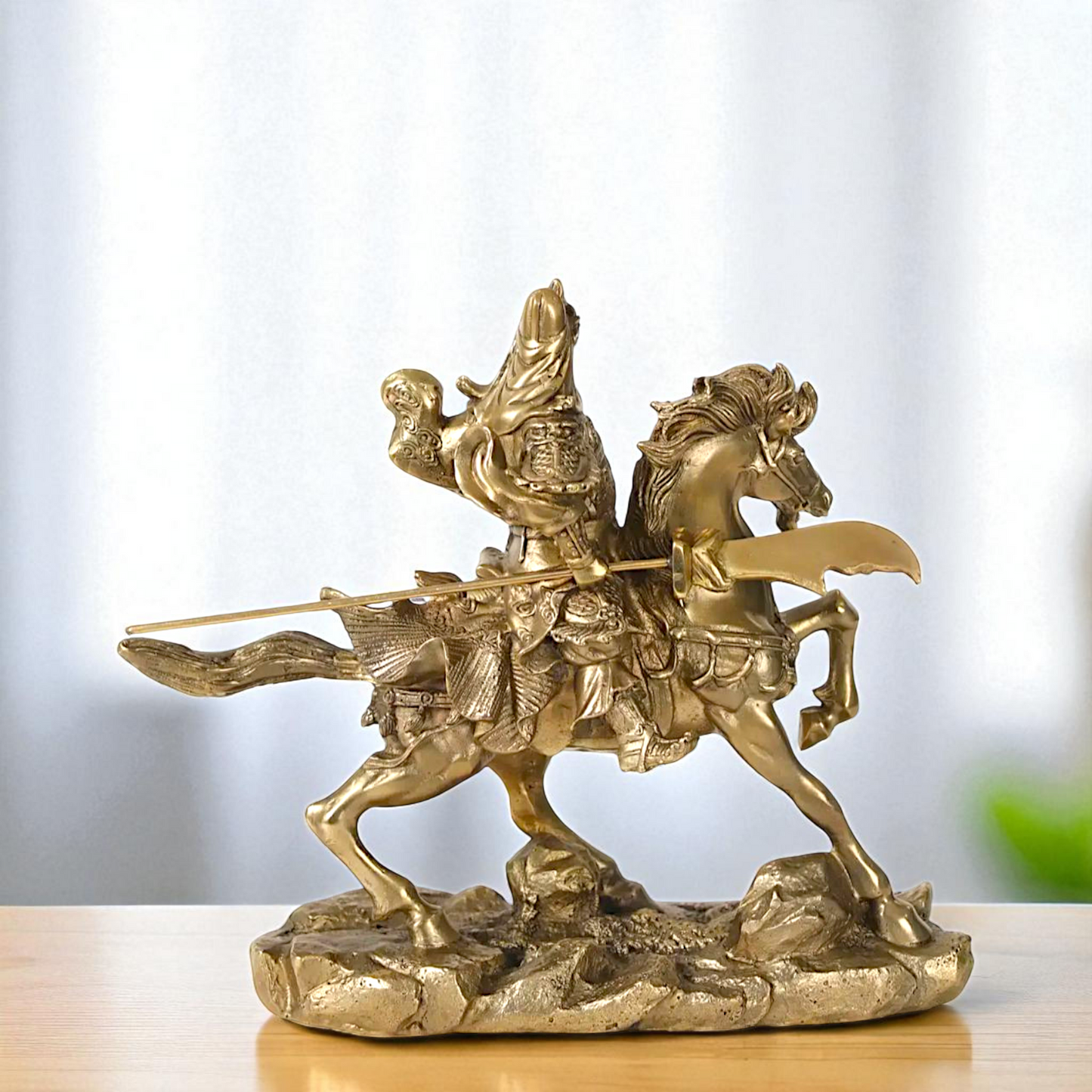 Chinese warrior Guan Yu on horse Bronze/Panchaloha idol - 9 Inches Nikuressence