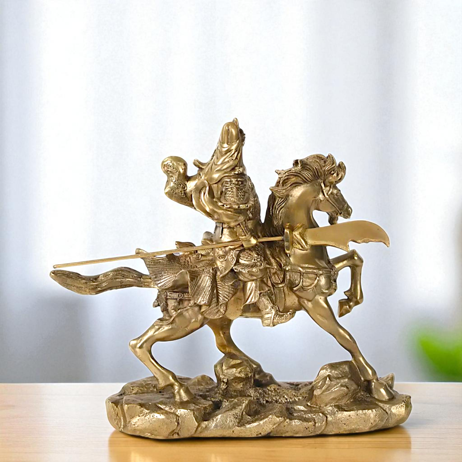 Chinese warrior Guan Yu on horse Bronze/Panchaloha idol - 9 Inches Nikuressence