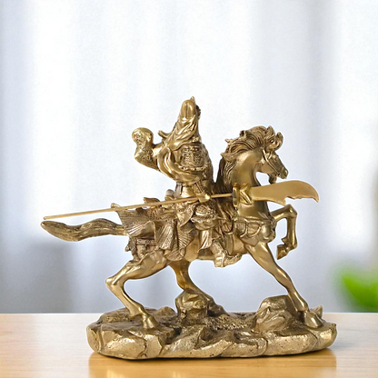 Chinese warrior Guan Yu on horse Bronze/Panchaloha idol - 9 Inches Nikuressence