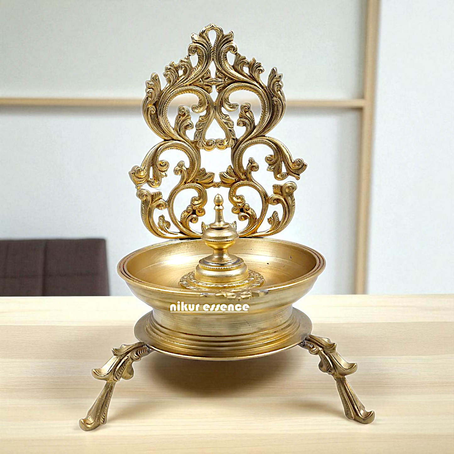 Floral Oil Diya traditional lamp Bronze/Panchaloha - 13 inches Nikuressence