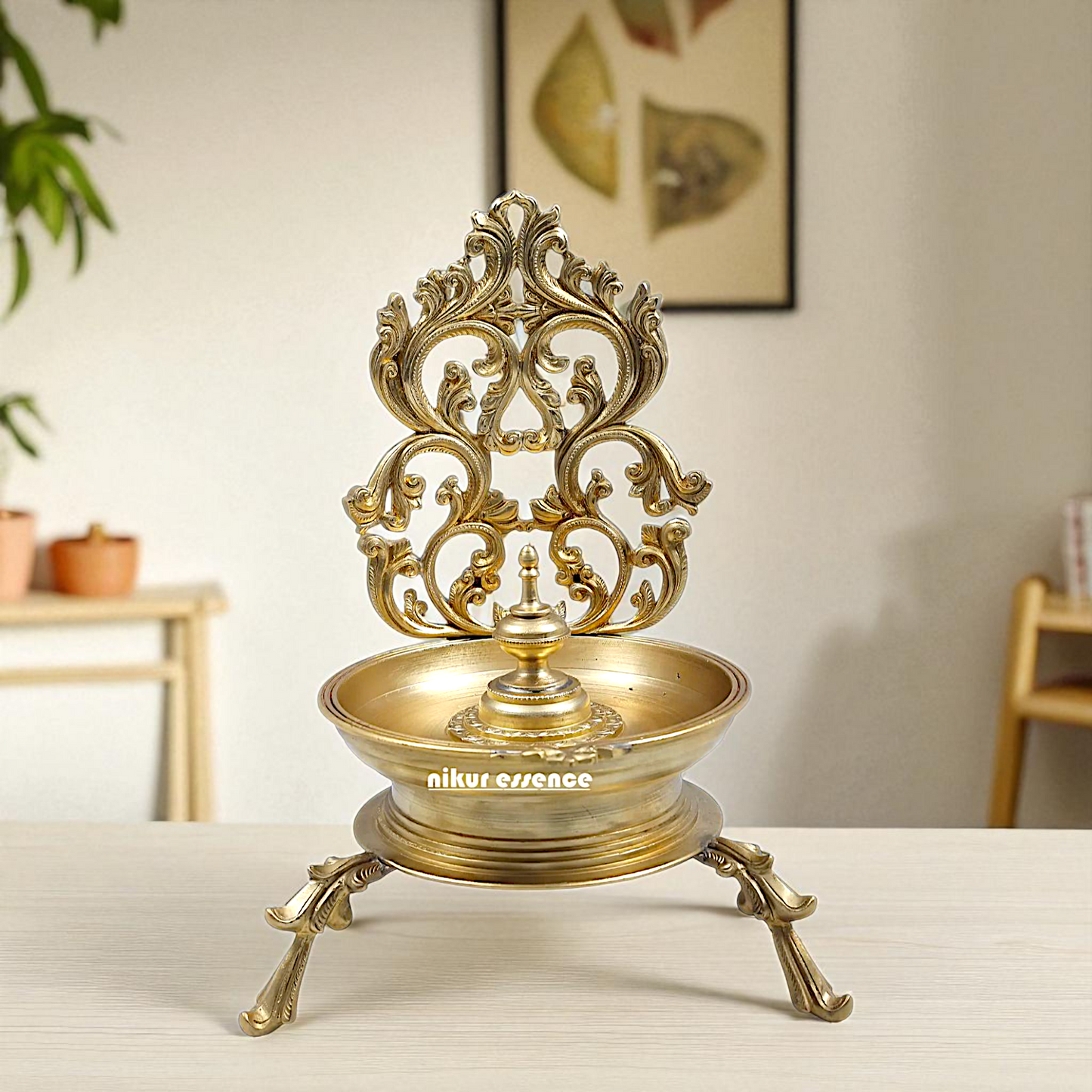 Floral Oil Diya traditional lamp Bronze/Panchaloha - 13 inches Nikuressence