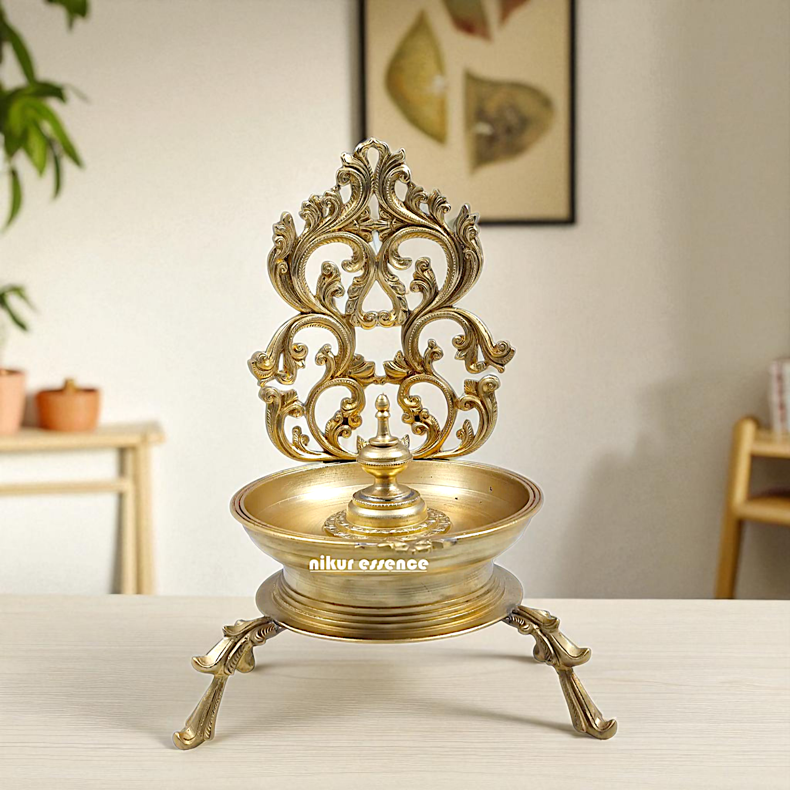 Floral Oil Diya traditional lamp Bronze/Panchaloha - 13 inches Nikuressence