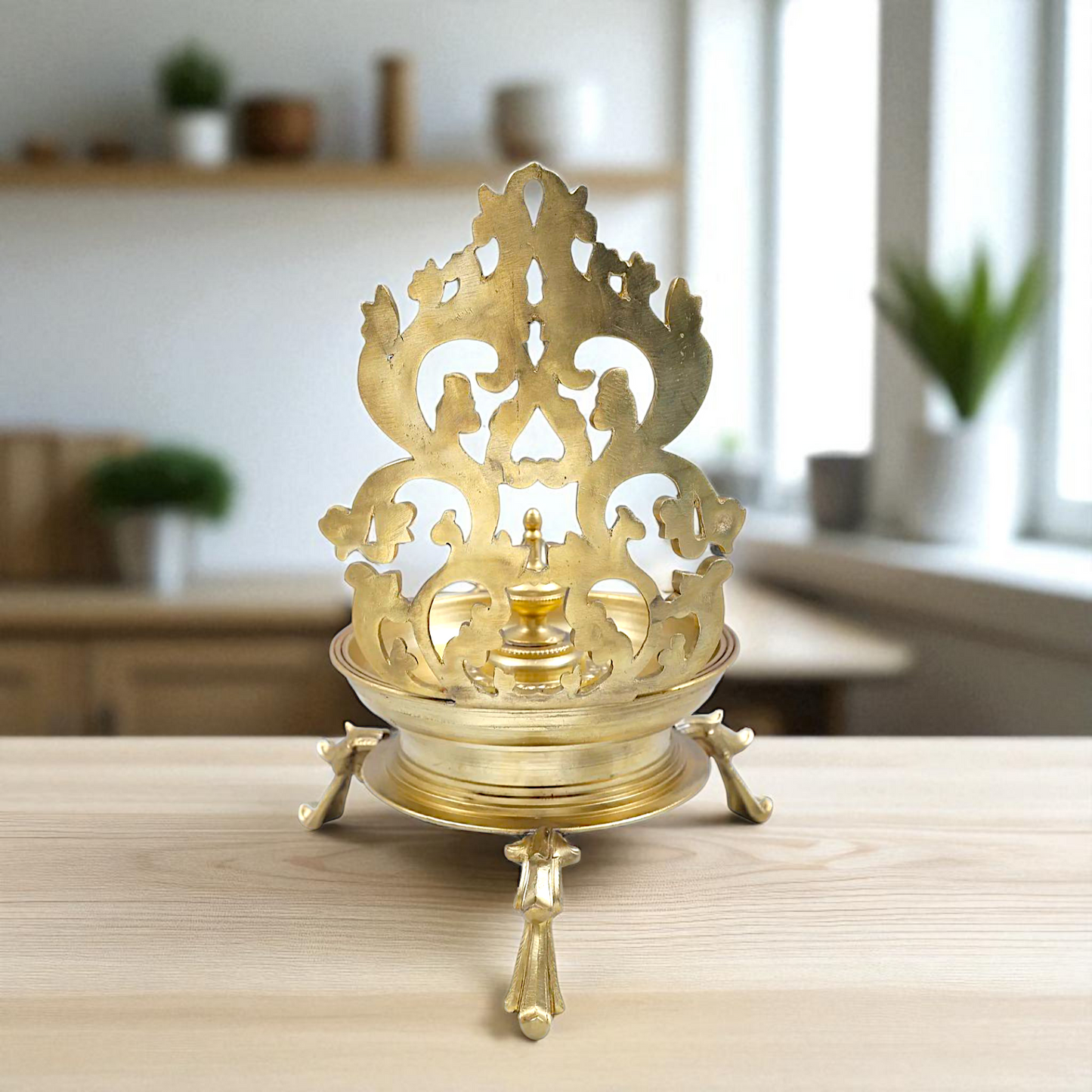 Floral Oil Diya traditional lamp Bronze/Panchaloha - 13 inches Nikuressence